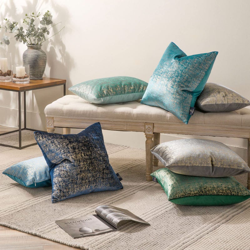 Phantoscope Pack of 2 Sparkling Velvet Geometric-Pattern Throw Decorative Pillow Cover Soft Gold Glitter Square Cushion Cover Pillowcase for Couch Bed and Chair, Navy Blue, 18 x 18 inches, 45 x 45 cm - Image 5